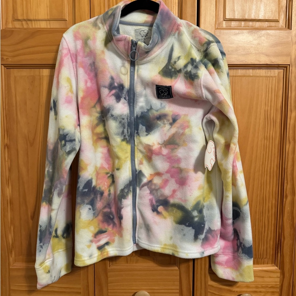 NWT Ivory Ella Pastel Tie-Dye Fleece Jacket